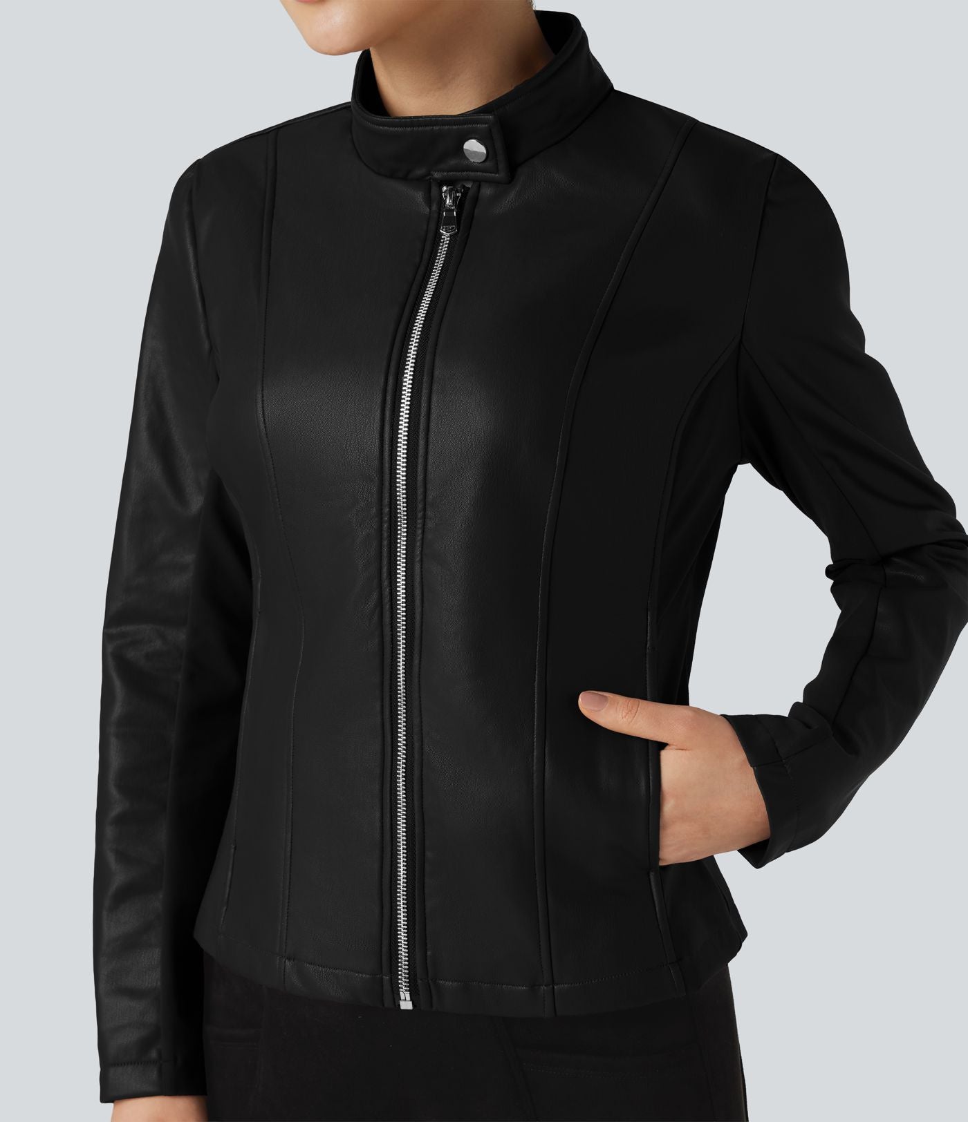 Veste polaire tissu enduit col montant zippée à manches longues avec poches