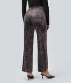Pantalon Casual en Velours Taille Haute avec Bouton Multipoches Droites