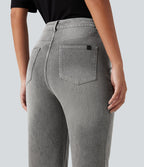 Jean droit Halara Flex™ à taille haute, poches multiples, effet délavé et tissu extensible