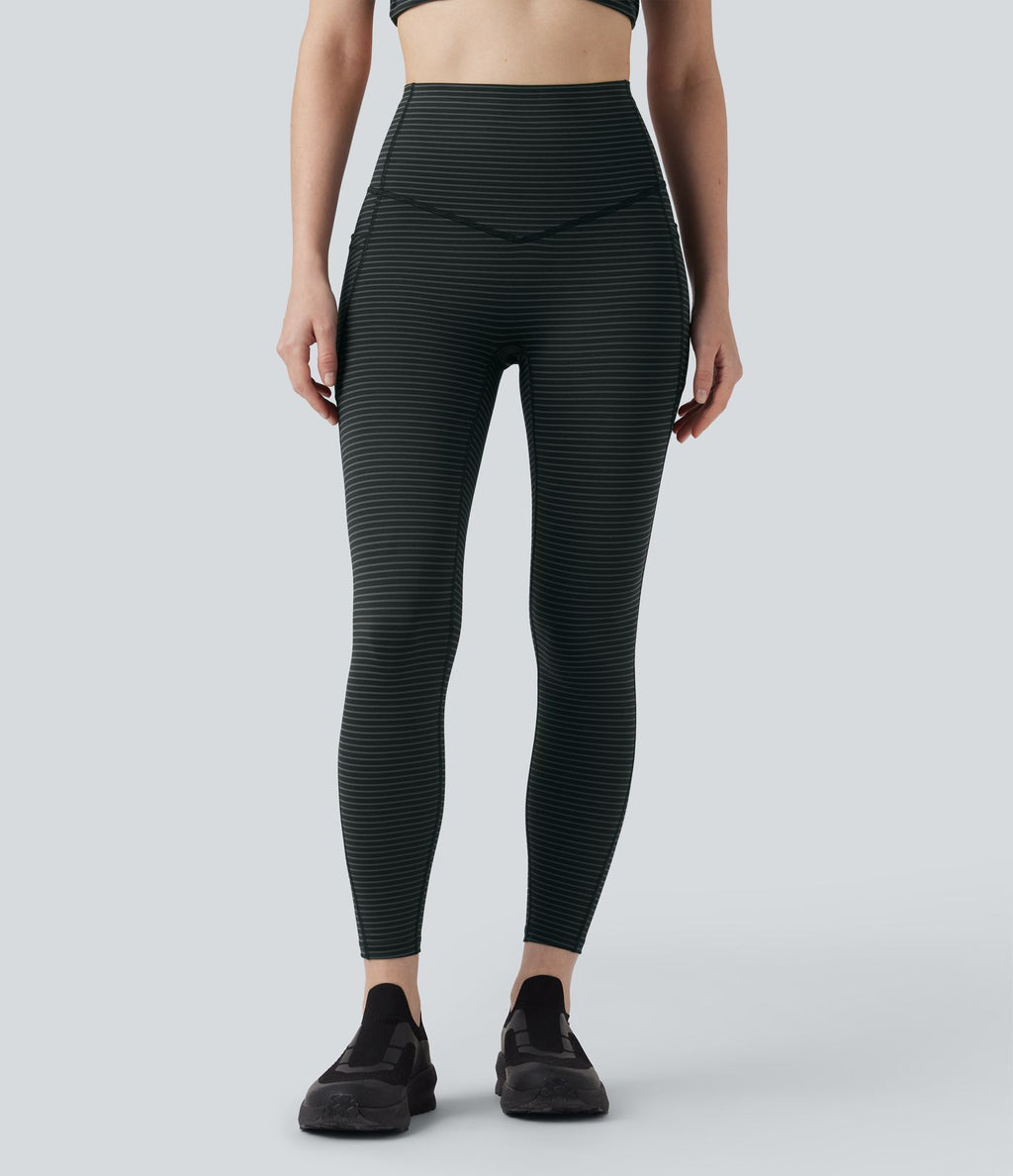 Legging de yoga taille haute gainant à rayures avec poches