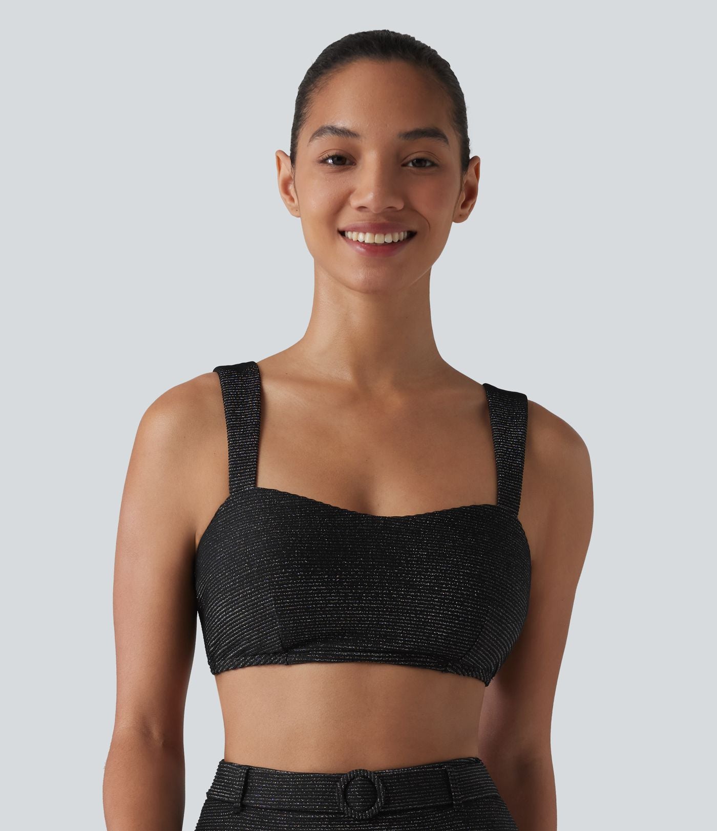 Haut de bikini push-up à encolure carrée rayé et pailleté