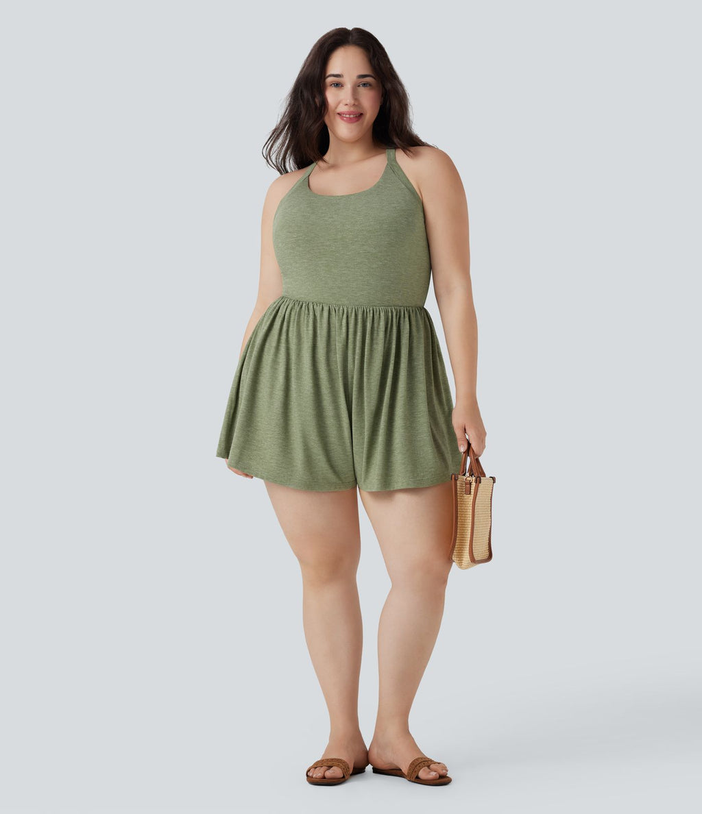 Combinaison-short de séjour grande taille 2-en-1 dos nu torsadée avec poches - Easy Peasy Edition