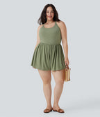 Combinaison-short de séjour grande taille 2-en-1 dos nu torsadée avec poches - Easy Peasy Edition