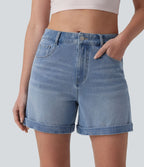Halara Flex™ Short en denim taille mi-haute ourlet retroussé 12,5 cm avec poches