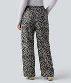 Pantalon léopard ample décontracté velours côtelé imprimé taille haute avec poches