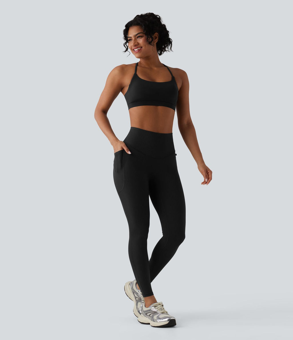 Legging taille haute gainant côtelé avec poches