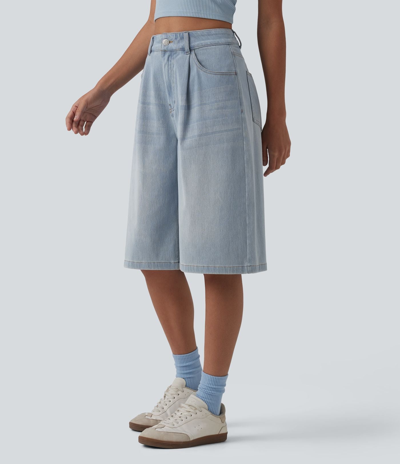 Bermuda denim décontracté Halara Flex™ taille haute avec poches