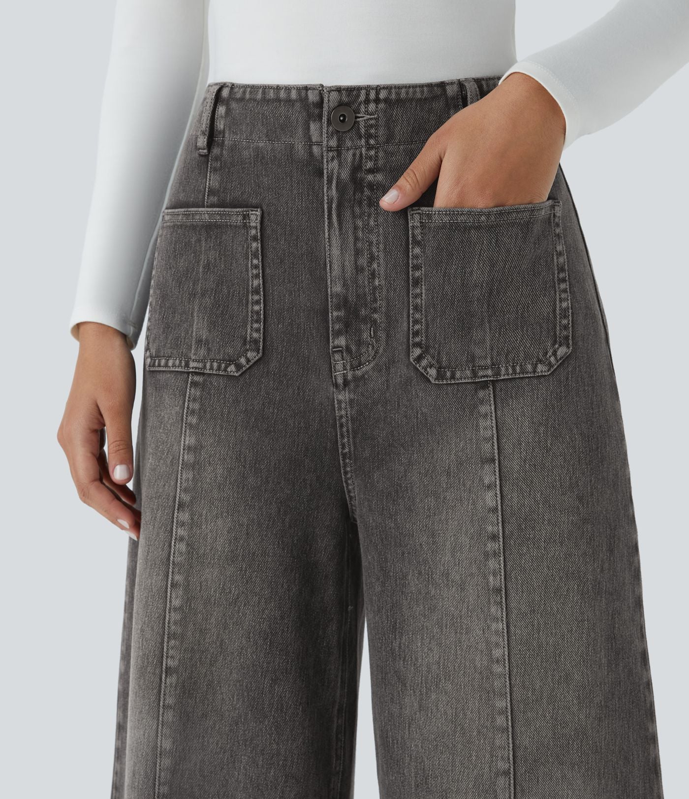 Halara Flex™ Jean large Palazzo et Taille Haute avec Poches Avant en Tricot Extensible Lavé