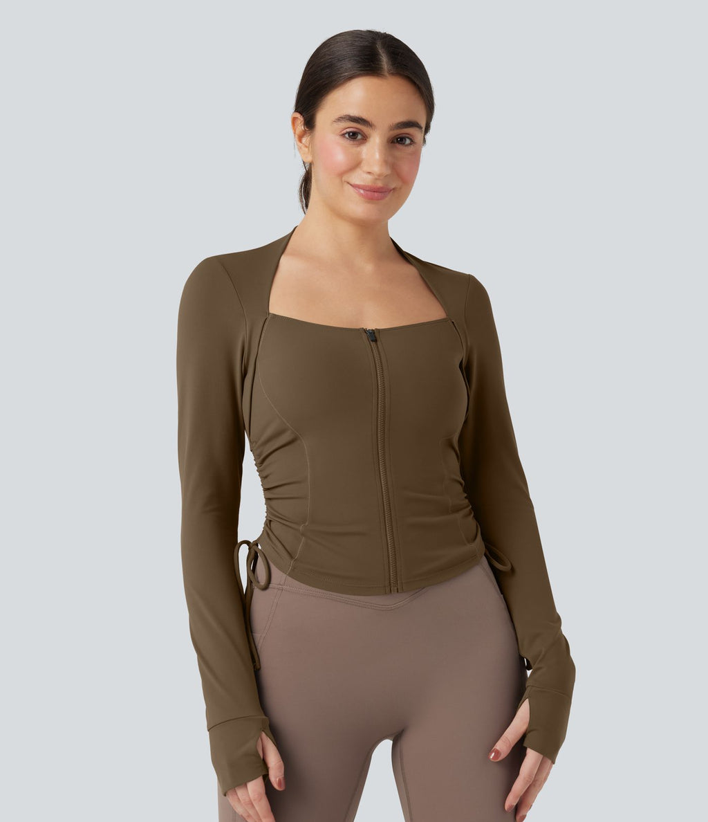 Veste yoga SoftlyZero™ Plush manches longues avec trous pour pouces et cordon de serrage