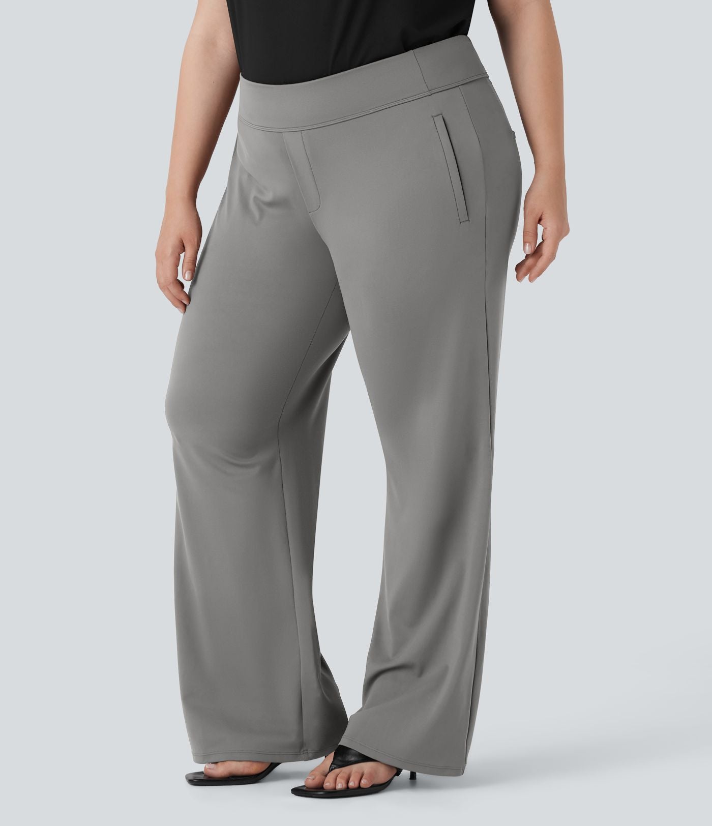 Pantalon tailleur évasé grande taille taille haute Halara Flex™ DayStretch avec poches zippées latérales