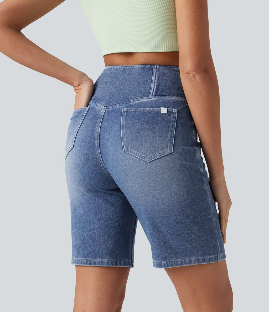 Short en jean Halara Flex™ casual gainant taille haute croisée avec poches