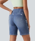 Short en jean Halara Flex™ casual gainant taille haute croisée avec poches