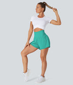 Short 7,5cm Yoga 2 en 1 Super Taille Haute Poches Arrière Poches Cachées Latérales