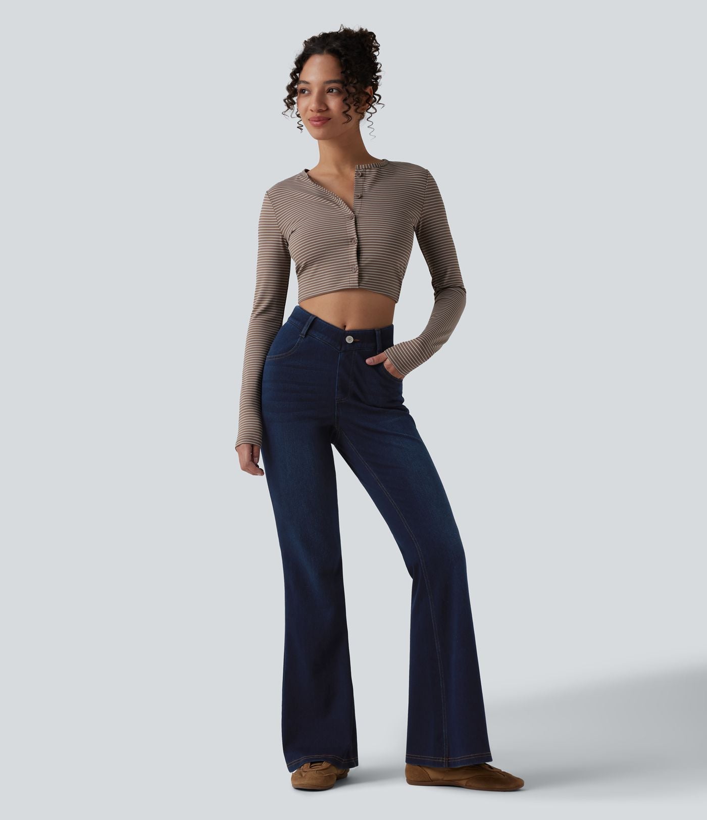 Jean Halara Flex™ taille haute en V évasé décontracté avec poches