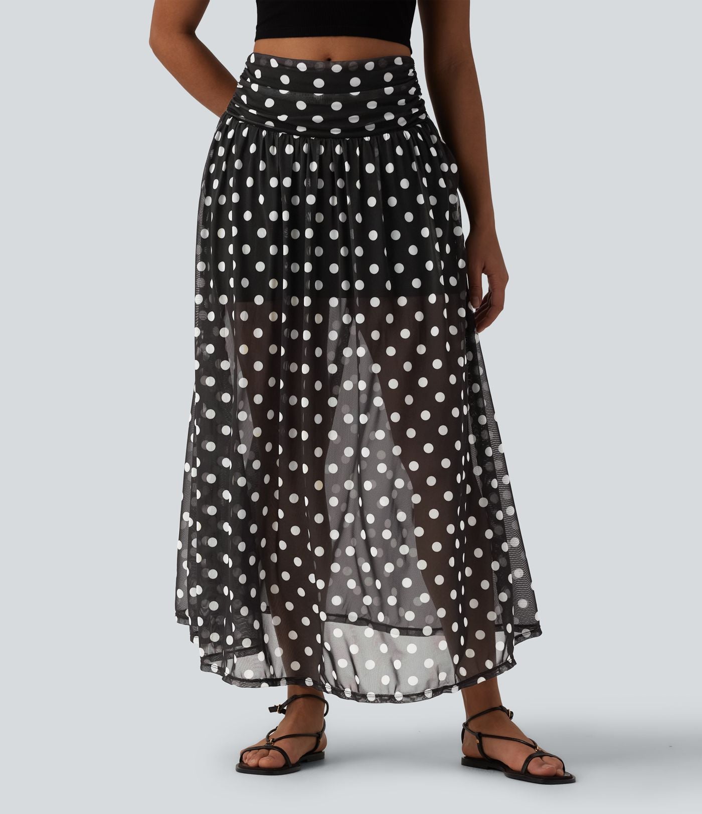 Jupe maxi fluide décontractée maille pois gainante taille haute avec poches