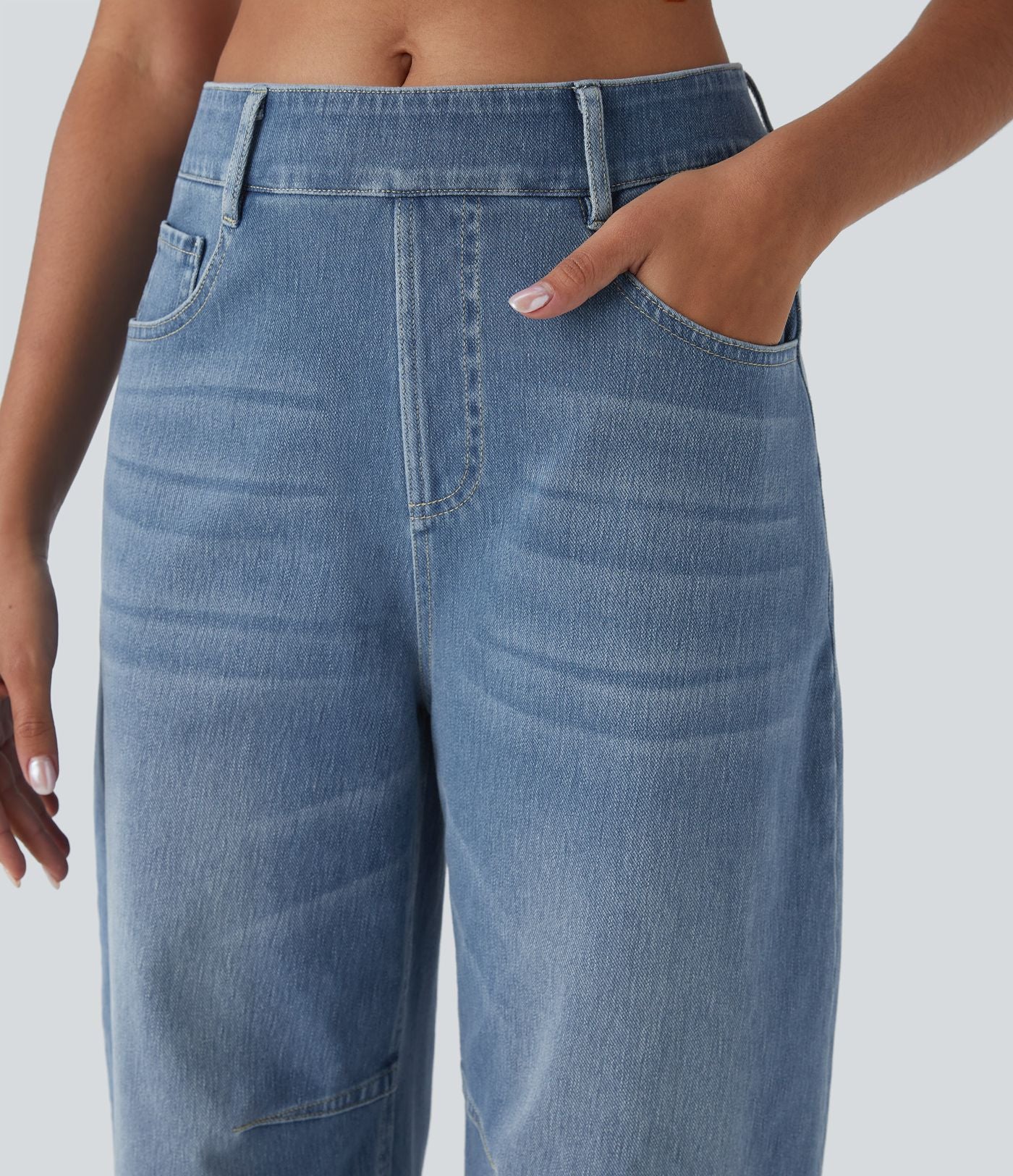 Jean Barrel 7/8 décontracté taille mi-haute avec poches Halara Flex™