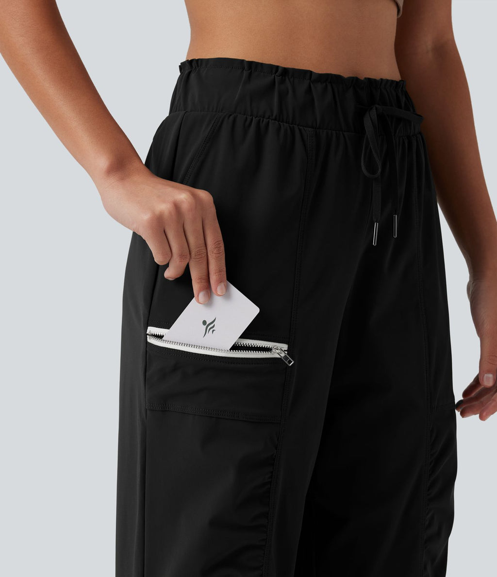 Jogging de course fuselé froncé taille mi-haute à cordon de serrage, séchage rapide, à effet frais InstantCool, avec poches, protection solaire UPF40+