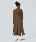 Cardigan long casual à capuche, manches longues et poches