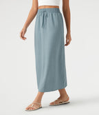 Jupe longue casual aspect lin taille haute avec cordon de serrage