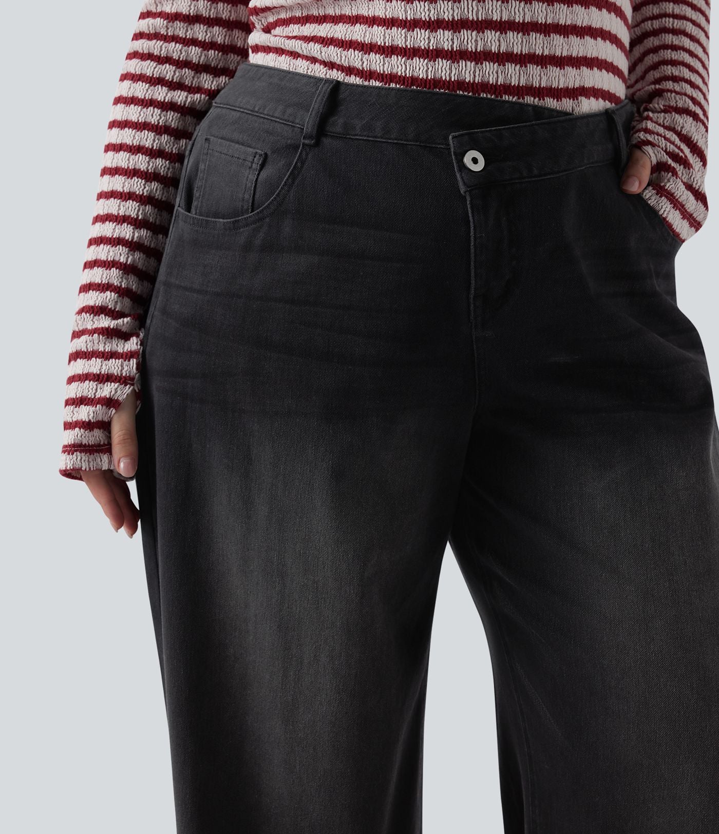 Jean décontracté grande taille Halara Flex™ asymétrique taille basse jambes larges effet délavé avec poches