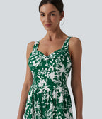 Robe longue resort décolleté cœur sans manches imprimé floral avec laçage