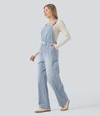 Salopette en denim décontractée droite à rayures Halara Flex™ avec cordon et poches