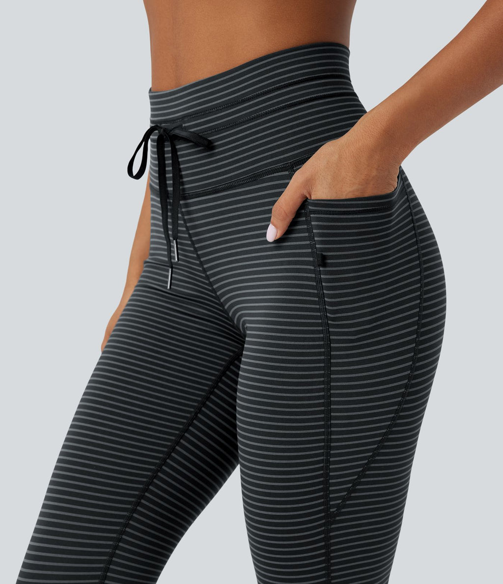 Legging de yoga rayé taille haute avec cordon de serrage et poches
