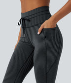 Legging de yoga rayé taille haute avec cordon de serrage et poches