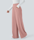 Pantalon tailleur large gainant taille haute en micro-gaufré avec poches Halara Flex™