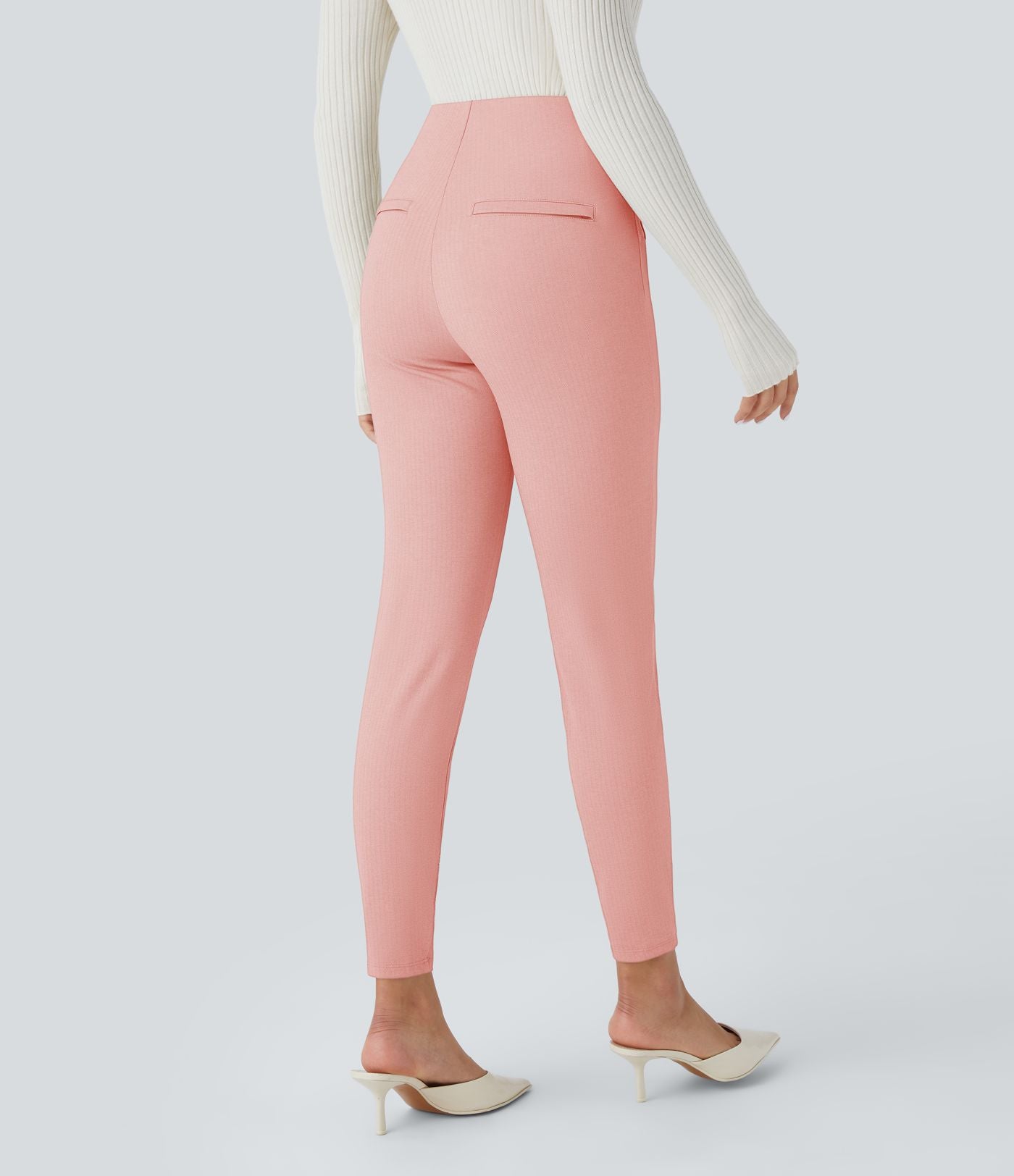 Pantalon tailleur skinny gainant taille haute à chevrons avec poches arrière zippées décoratives