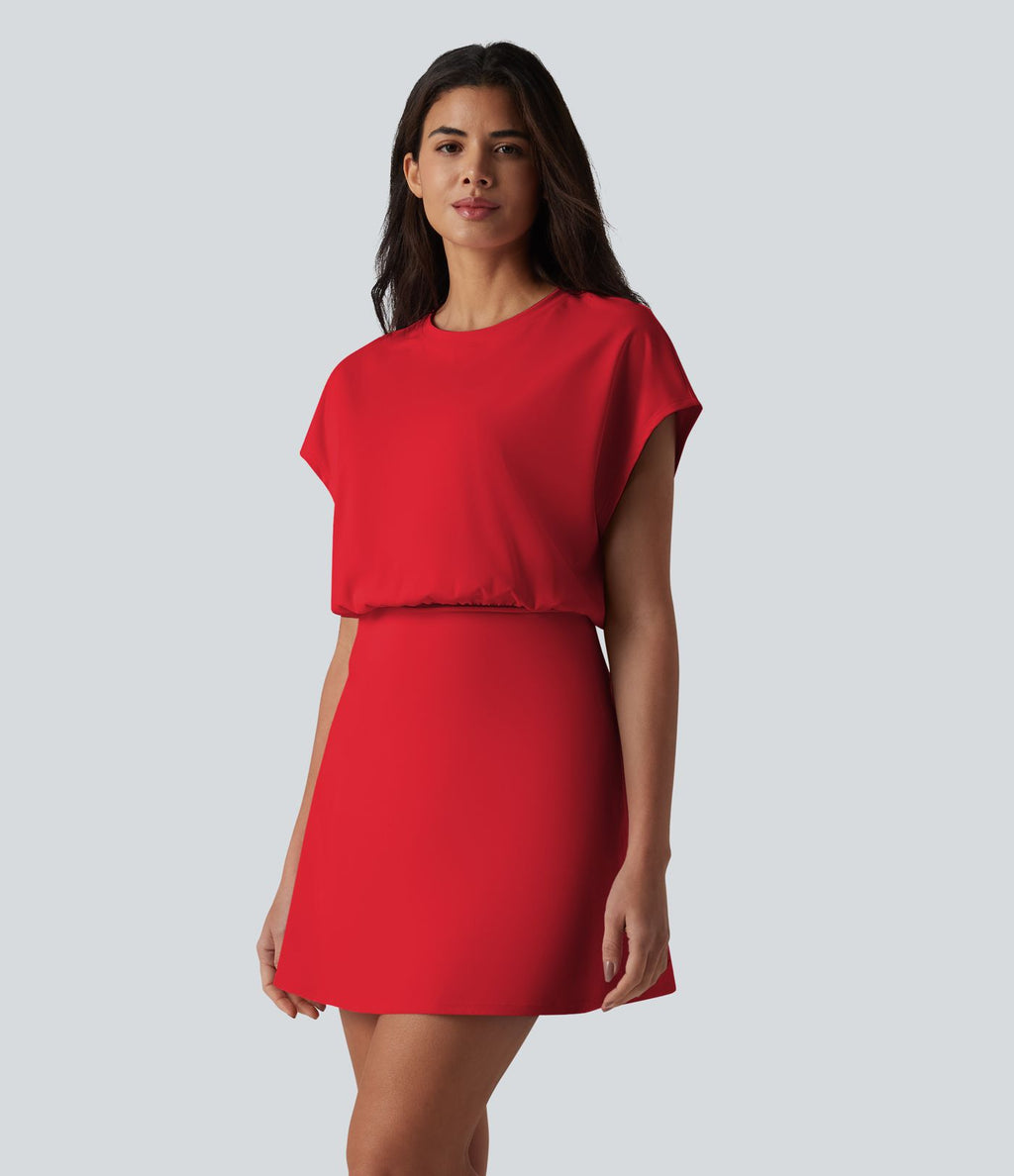 Robe de sport mini de yoga SoftlyZero™ Airy 2-en-1 effet frais InstantCool col rond à manches courtes, demi-zip et poches, accès facile Easy Peasy