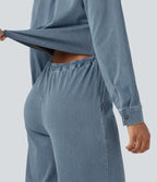 Combinaison denim délavé Halara Flex™ jambes larges manches longues avec cordon de serrage et poches - Édition Easy Peasy