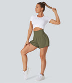 Short 7,5cm Yoga 2 en 1 Super Taille Haute Poches Arrière Poches Cachées Latérales