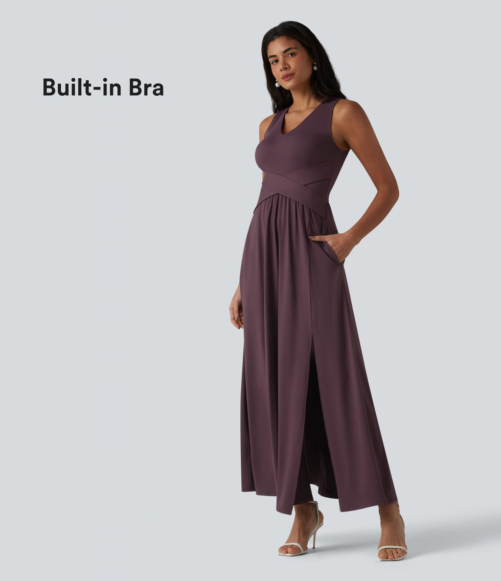 Robe longue sans manches col V avec poches