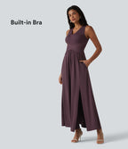 Robe longue sans manches col V avec poches