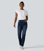 T-shirt tailleur en mousseline infroissable col bateau avec cordon de serrage et ourlet asymétrique