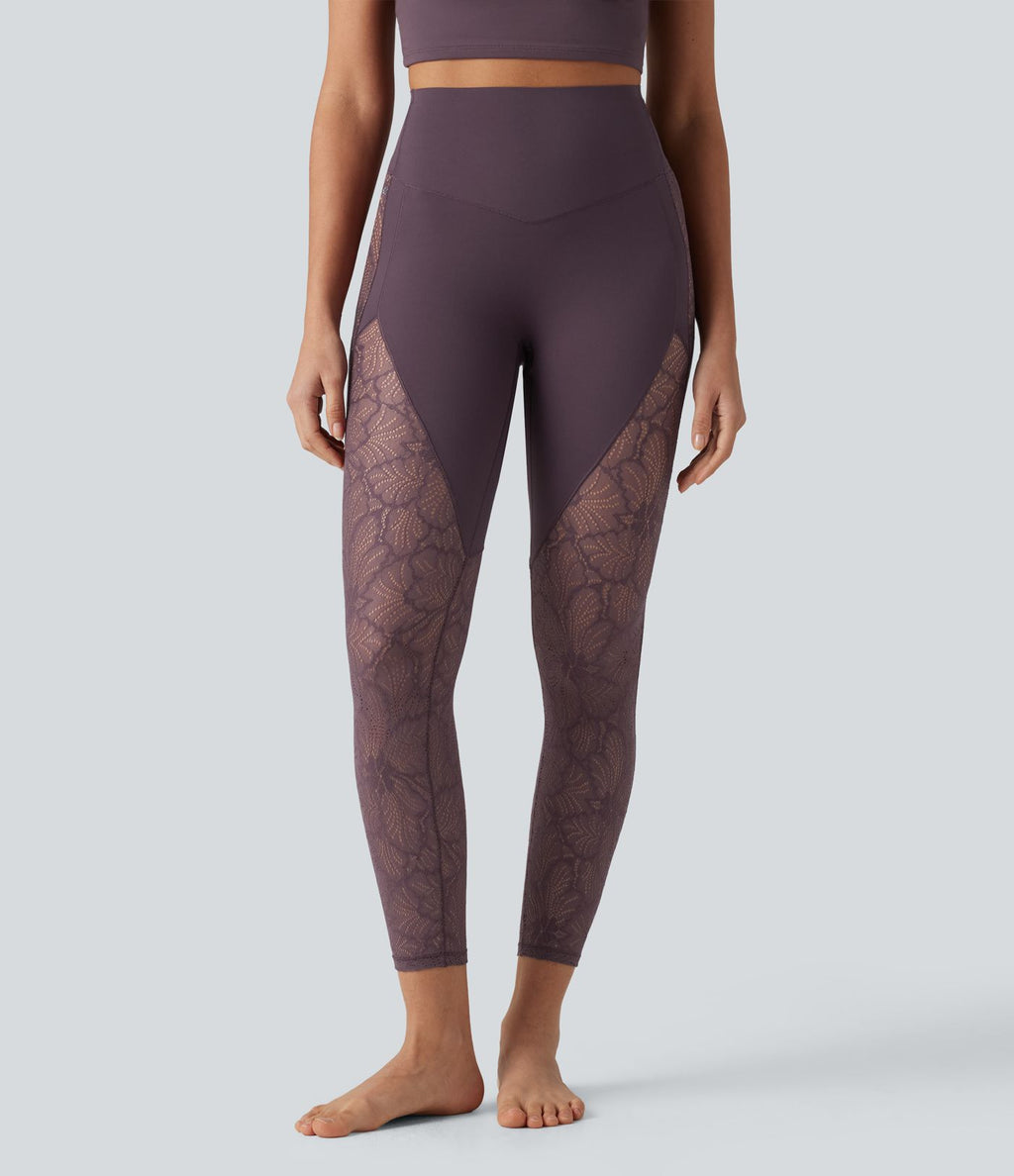 Legging yoga 7/8 Halara UltraSculpt™ gainant taille haute avec dentelle contrastante et poche
