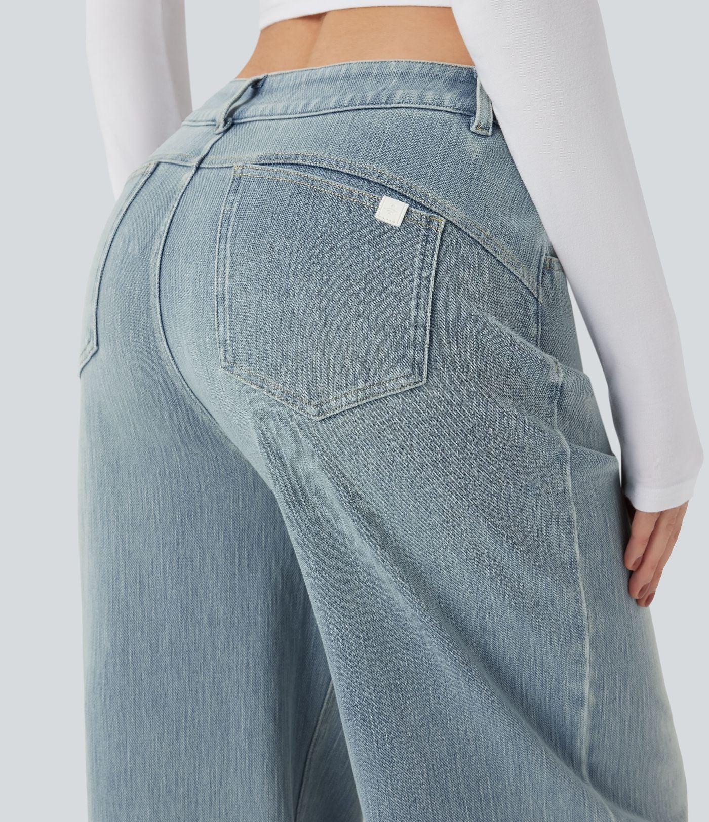 Jean large délavé Halara Flex™ taille mi-haute avec poches