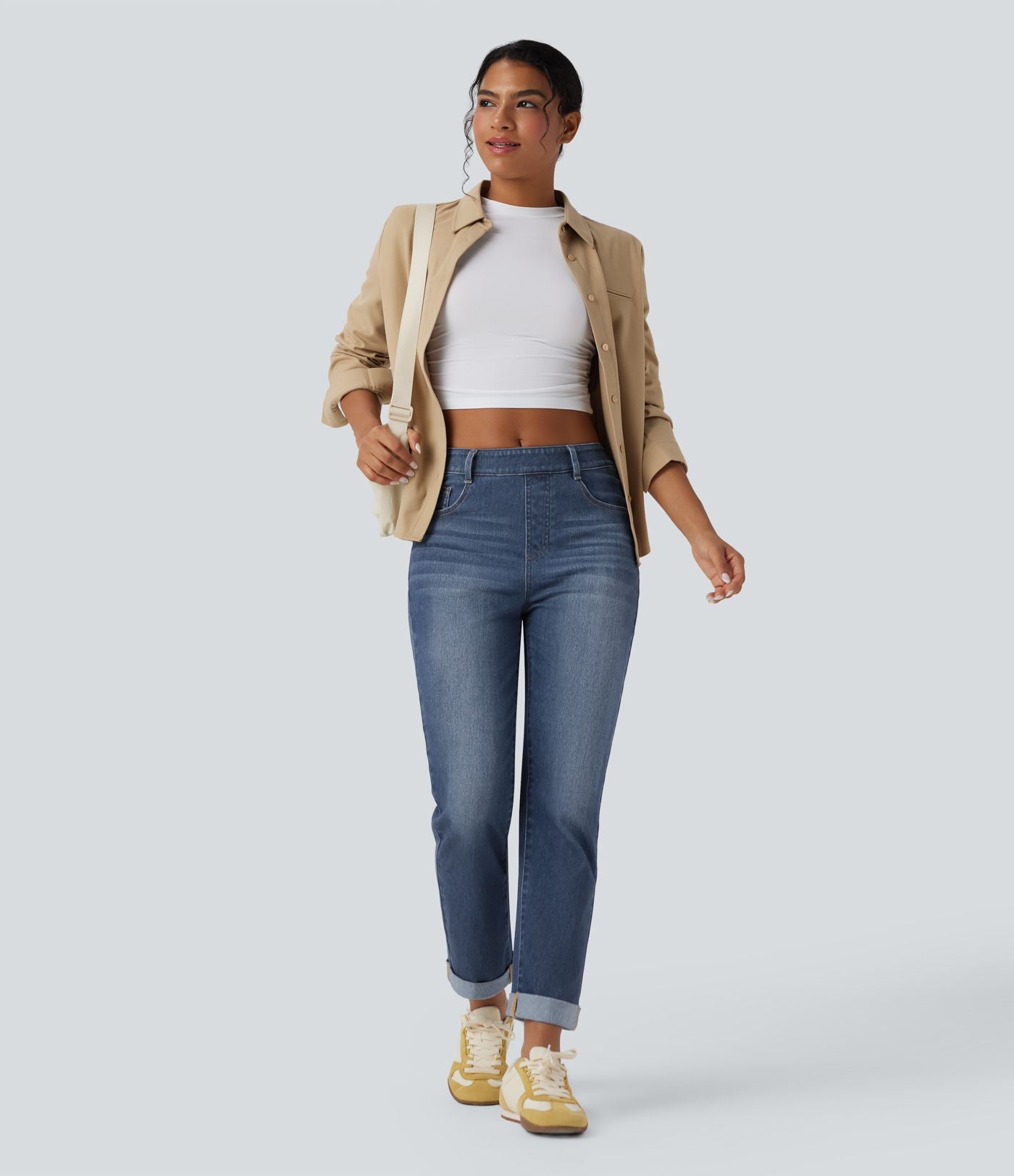 Jean décontracté Halara Flex™ ajusté taille haute ourlet retroussé avec poches