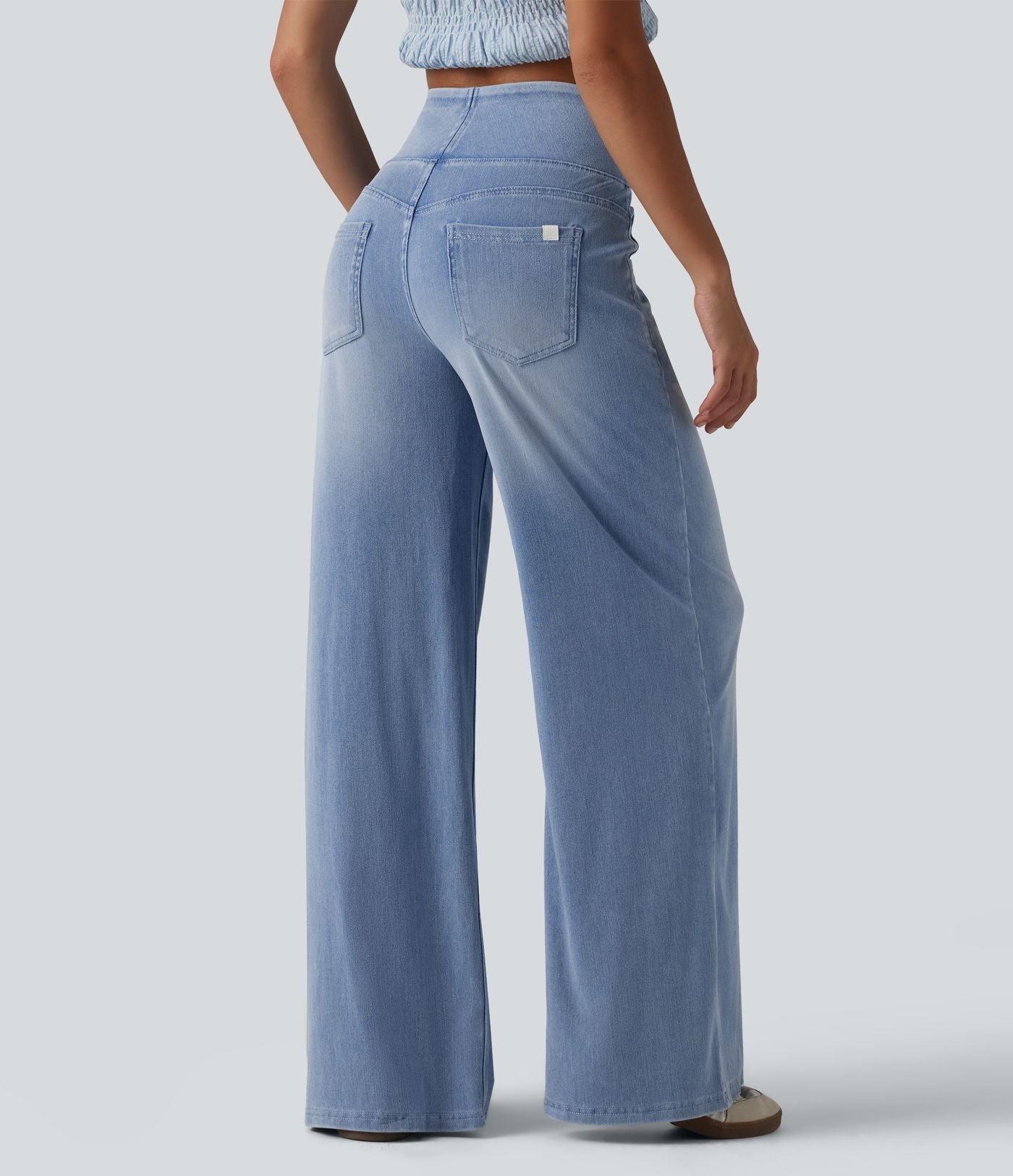 Halara Flex™ Jean large casual baggy taille mi-haute en lyocell drapé effet délavé, avec poches