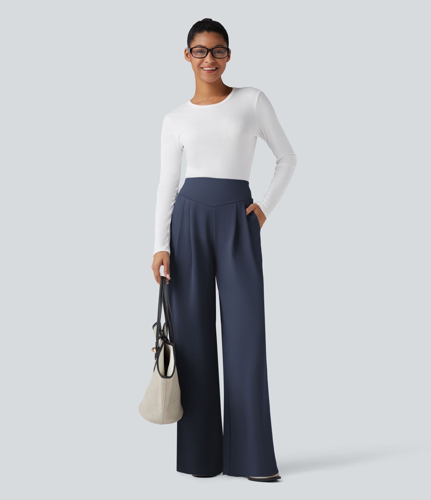 Pantalon de travail droit Halara Flex™ taille haute gainant en crêpe avec poches