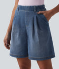 Halara Flex™ Short ample plissé en denim taille haute avec poches