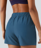 Short de yoga plissé taille haute élastique 12,5 cm avec cordon de serrage et poches