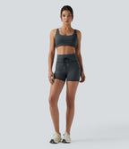 Short cycliste de yoga taille haute à rayures avec cordon de serrage 7,5 cm et poches