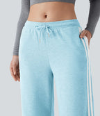 Pantalon jogging décontracté large taille basse à cordon en gaufre à blocs de couleurs avec boutons-pression fendus et poches