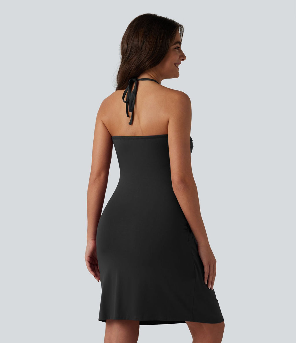 Robe mini dos nu à bretelles, brassière intégrée et poches
