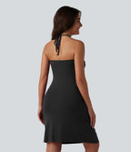 Robe mini dos nu à bretelles, brassière intégrée et poches