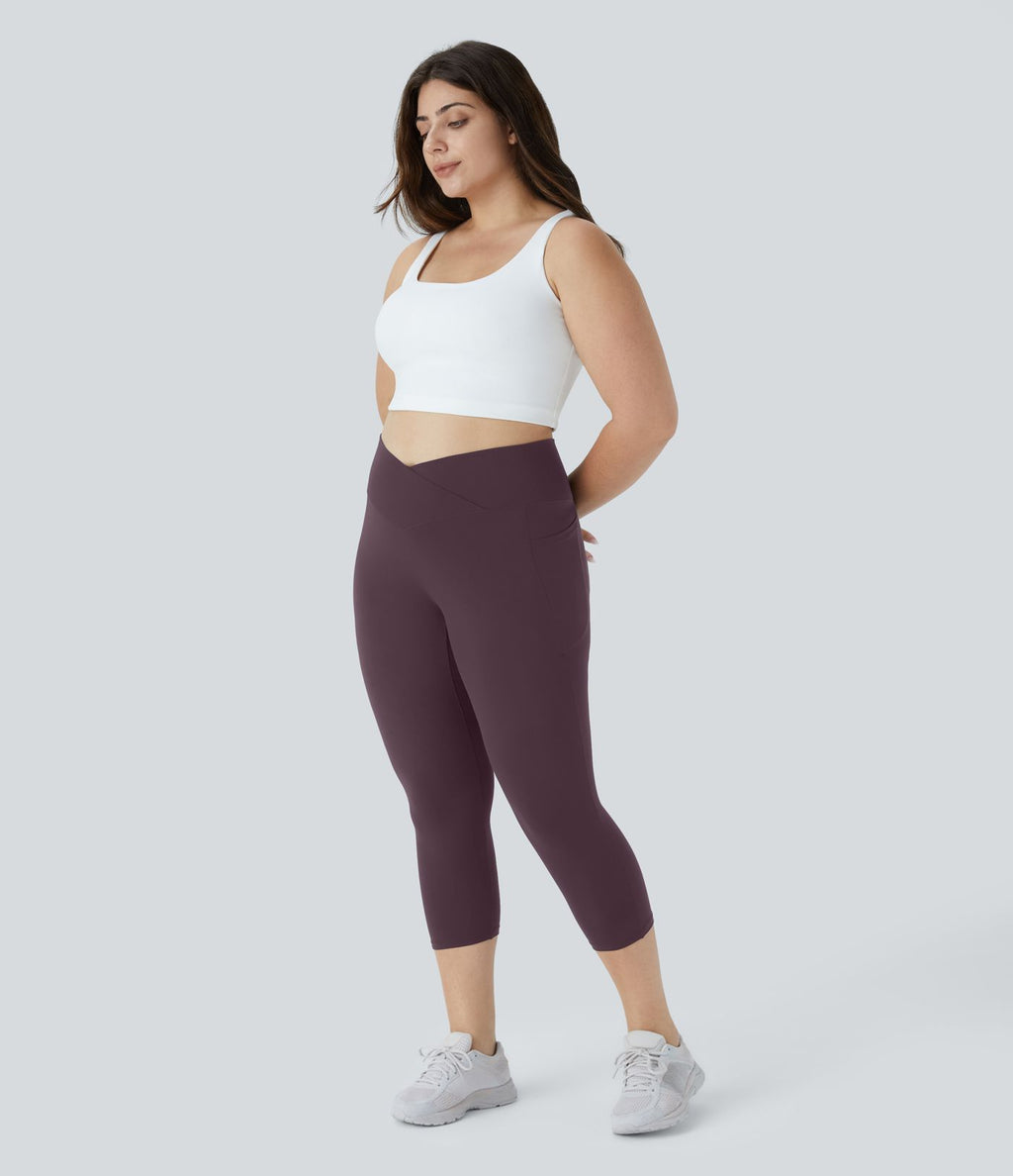 Softlyzero™ Legging Capri de Yoga Grande Taille Taille Haute avec Poche et Découpe Croisée