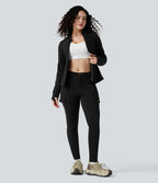 Veste randonnée col cheminée manches longues avec trous pour pouces et poches