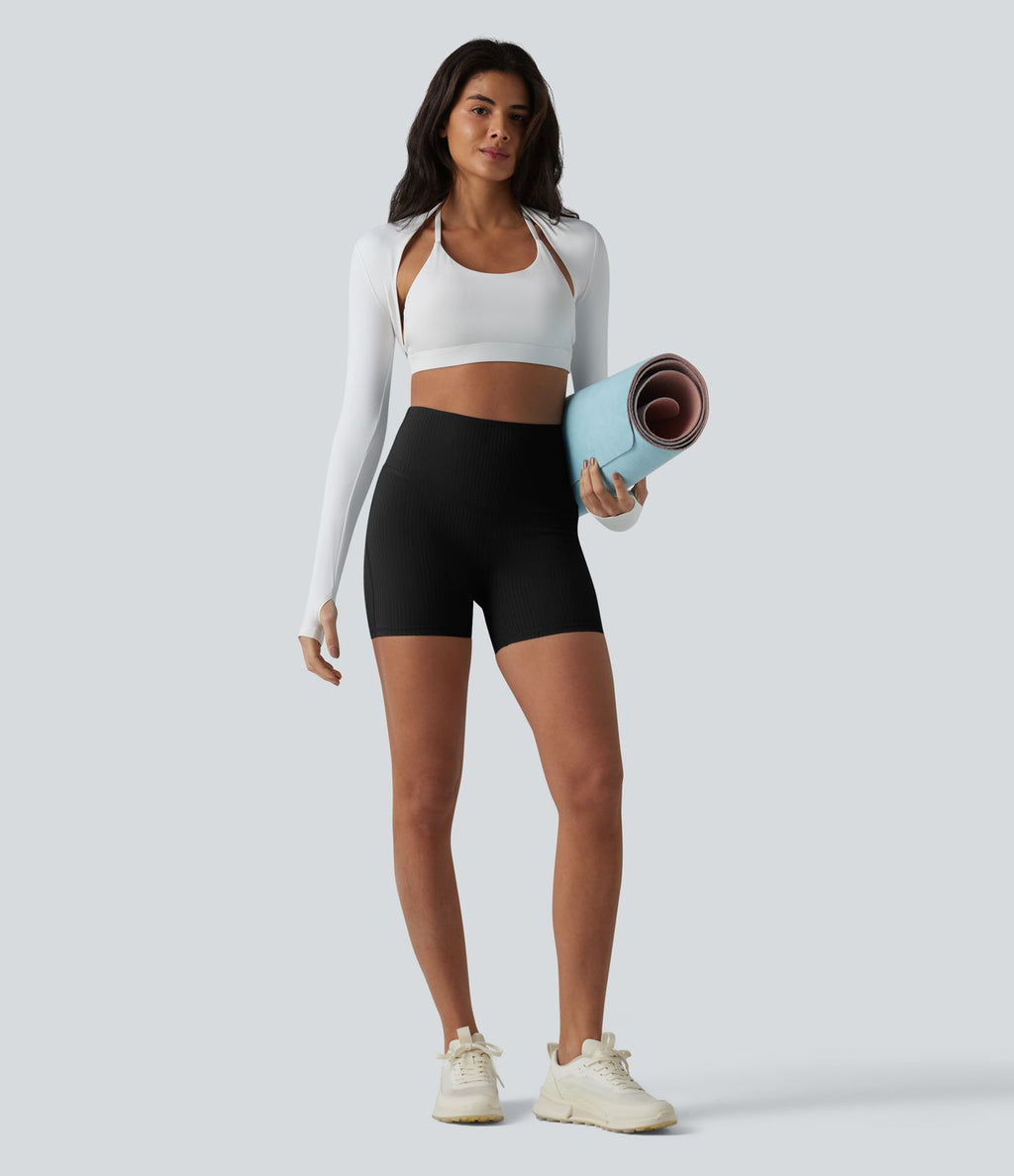 Short cycliste de yoga côtelé taille haute 12,5 cm avec poche